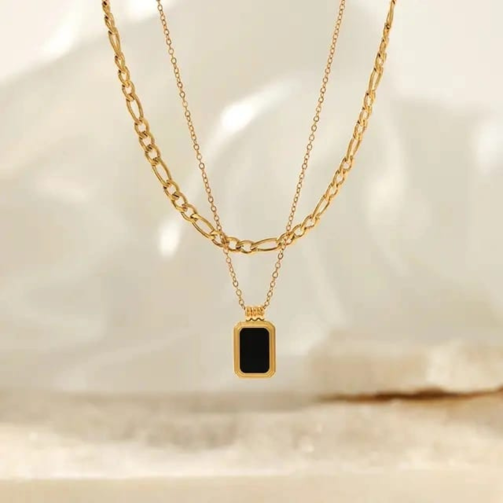 Golden Double Chain with Black Pendant