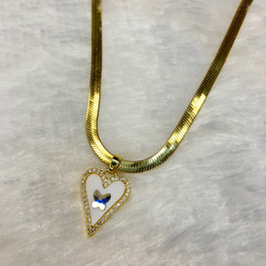 Beautiful AD studded Heart Pendant with Snake Chain Necklace