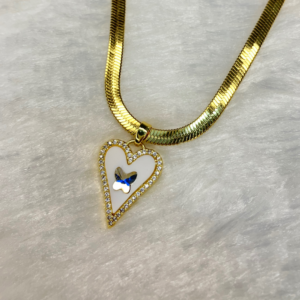 Beautiful AD studded Heart Pendant with Snake Chain Necklace