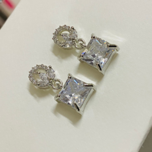 Emerald-Cut American Silver Diamond Dangle Earrings