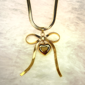 Bow Snake Chain with Dangling Heart