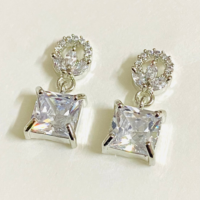 Emerald-Cut American Silver Diamond Dangle Earrings