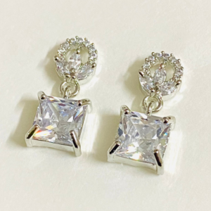 Emerald-Cut American Silver Diamond Dangle Earrings