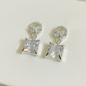 Emerald-Cut American Silver Diamond Dangle Earrings